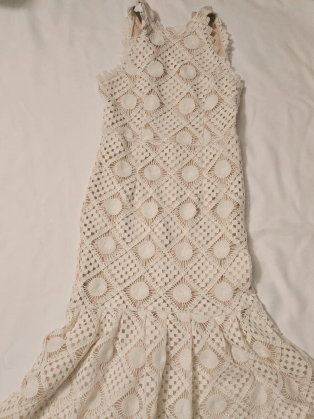 Women's White Crochet Lace Midi Dress Sleeveless Wedding Guest Party - Picture 7 of 7